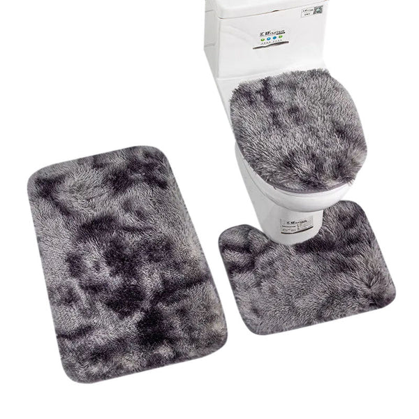Grey Bathroom Silk Tie Dye Non Slip Rug Shower Carpets Toilet Lid Cover Set Bath Mats Rugs & Toilet Covers