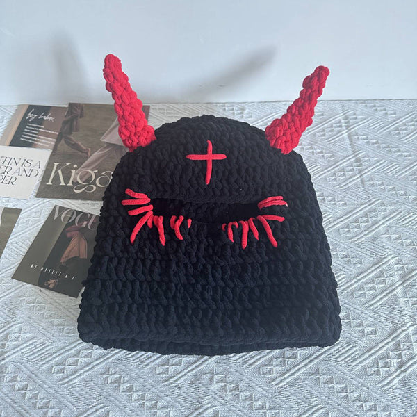 Wool Hat With Cute Devil Mask Horns And Dome Crown For Warmth Style Hats