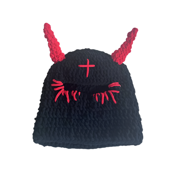 Wool Hat With Cute Devil Mask Horns And Dome Crown For Warmth Style Hats