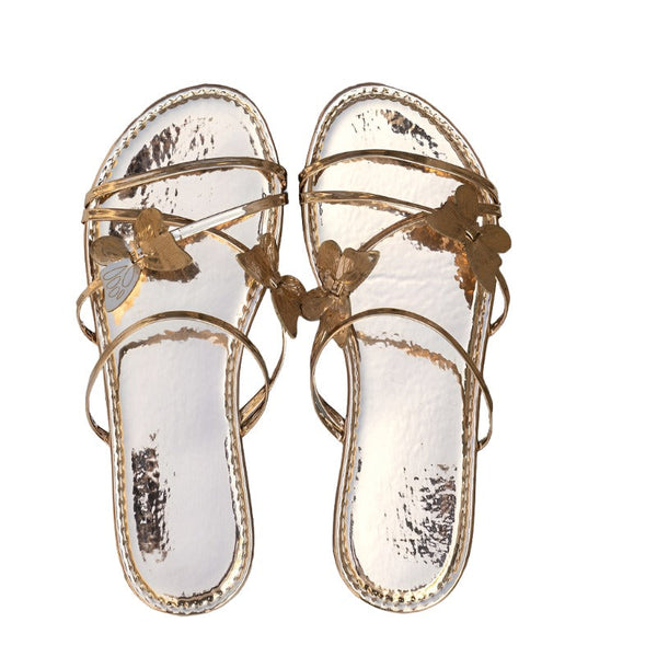 Fashion Butterfly Cross Strap Sandals For Women Casual Low Heel Flat Slides Flats