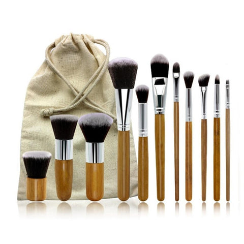 1Bamboo Handle Cosmetic Brush Sets For Assembling Environment Friendly Linen Bags