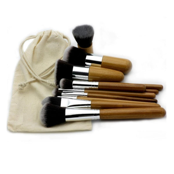 1Bamboo Handle Cosmetic Brush Sets For Assembling Environment Friendly Linen Bags