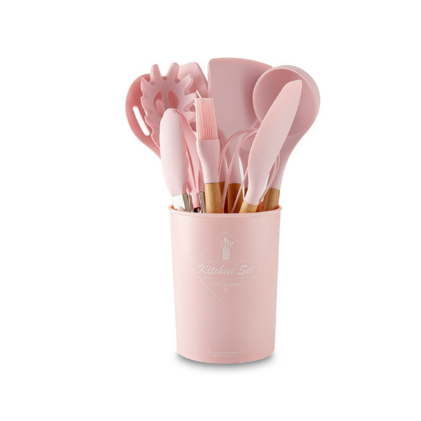 1Kitchen Silicone Spatula Utensil Set Spatulas Heat Resistant Spoons Pink Cooking Utensils