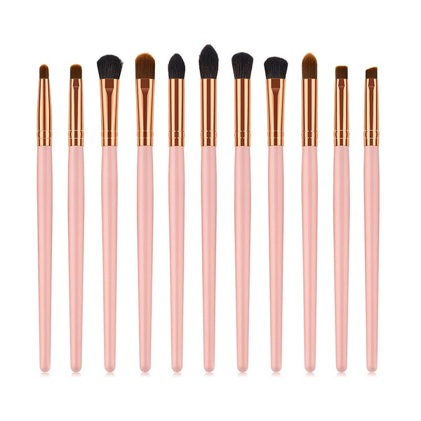 11 Pieces Pvc Pink Gold Wood Eyes Makeup Set Eyeshadow Eyebrow Lip Professional Brushes