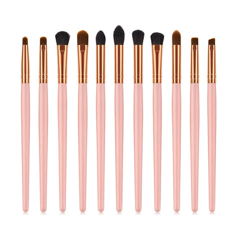 11 Pieces Pvc Pink Gold Wood Eyes Makeup Set Eyeshadow Eyebrow Lip Professional Brushes