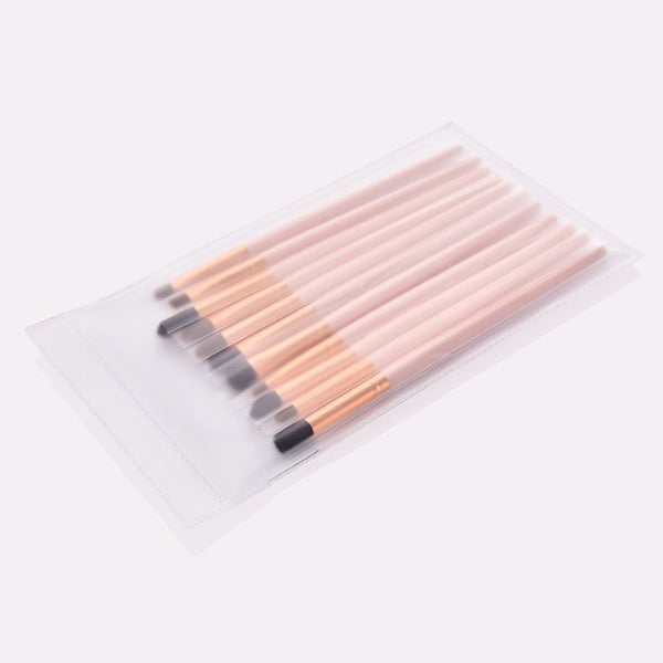 11 Pieces Pvc Pink Gold Wood Eyes Makeup Set Eyeshadow Eyebrow Lip Professional Brushes