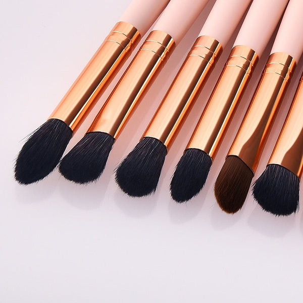 11 Pieces Pvc Pink Gold Wood Eyes Makeup Set Eyeshadow Eyebrow Lip Professional Brushes