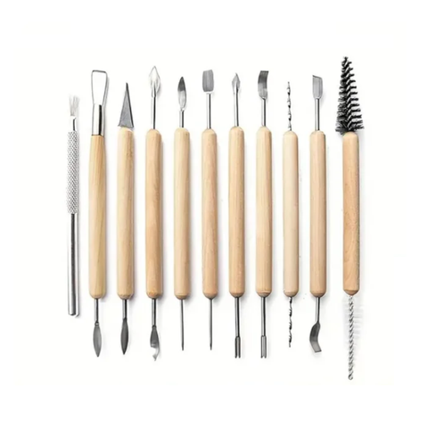 11Pcs Pottery Tools Clay Sculpting Carving Set Wooden Ceramics Smoothing Shaper For Potters Handle Modeling Pottery Tools & Sets
