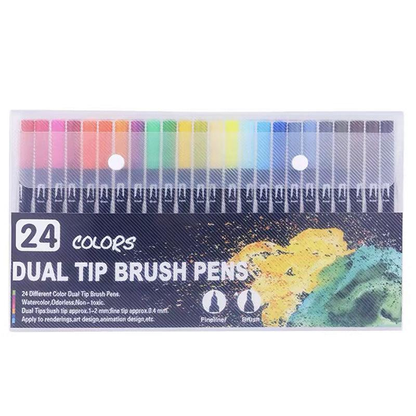 Watercolor Brush Pen Set Artist Sketch Marker Black 24 Colours Art Pens & Markers