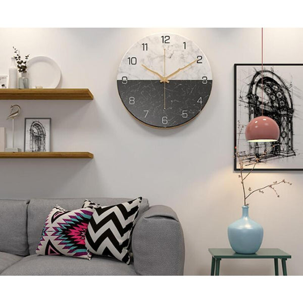 12 Inch Marble Wall Clock Silent Non Ticking For Kitchen Living Room Decor Wall Clocks