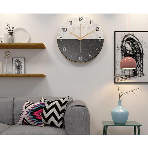 12 Inch Marble Wall Clock Silent Non Ticking For Home Kitchen Living Room Decor