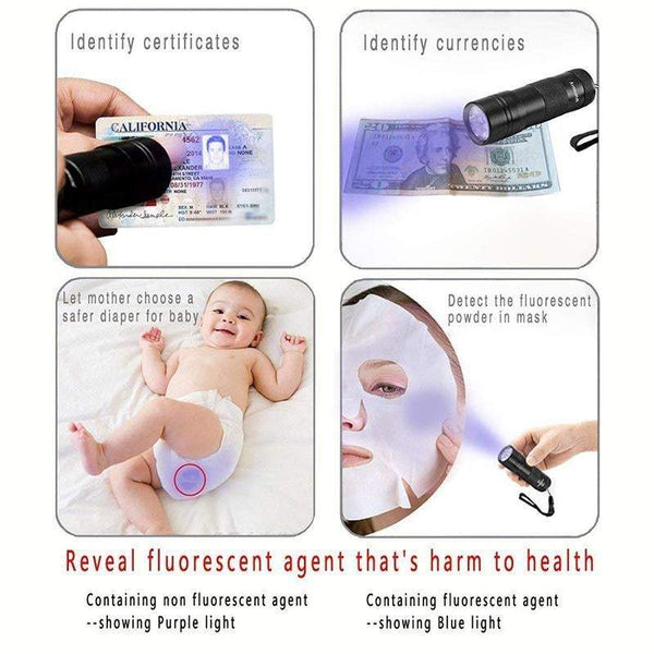 Mini Uv Blacklight Flashlight 12 Led Lights Torch Flashlights