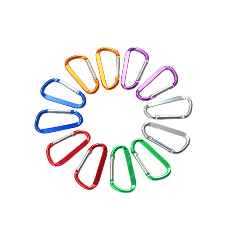 12 Pack 3 D Shape Spring Loaded Gate Aluminum Carabiners Clips Hook Keychain