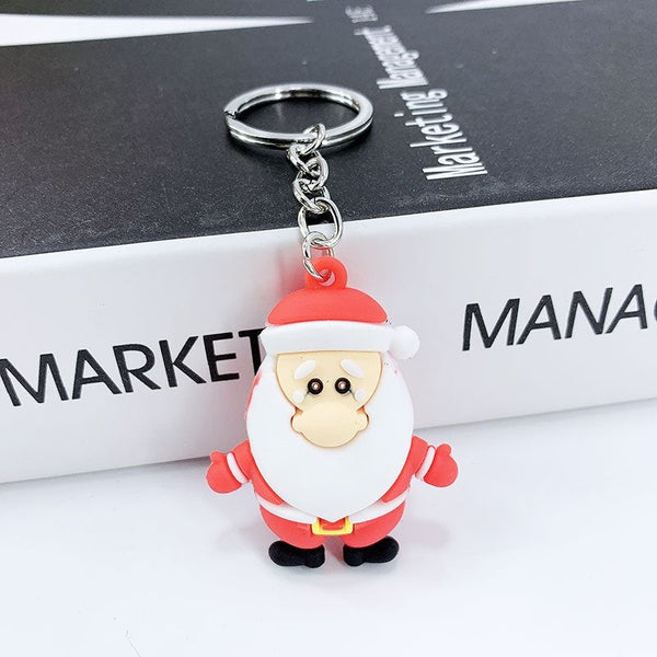 12Pcs Creative Pvc Silicone Christmas Key Ring Keychain Car Pendant Santa