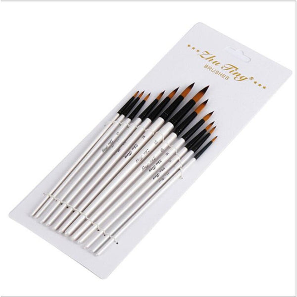 12 Pcsset Nylon Hair Watercolor Paint Brush Pen Set For Learning Diy Wooden Handle Oil Acrylic Painting Art Brushes Supplies