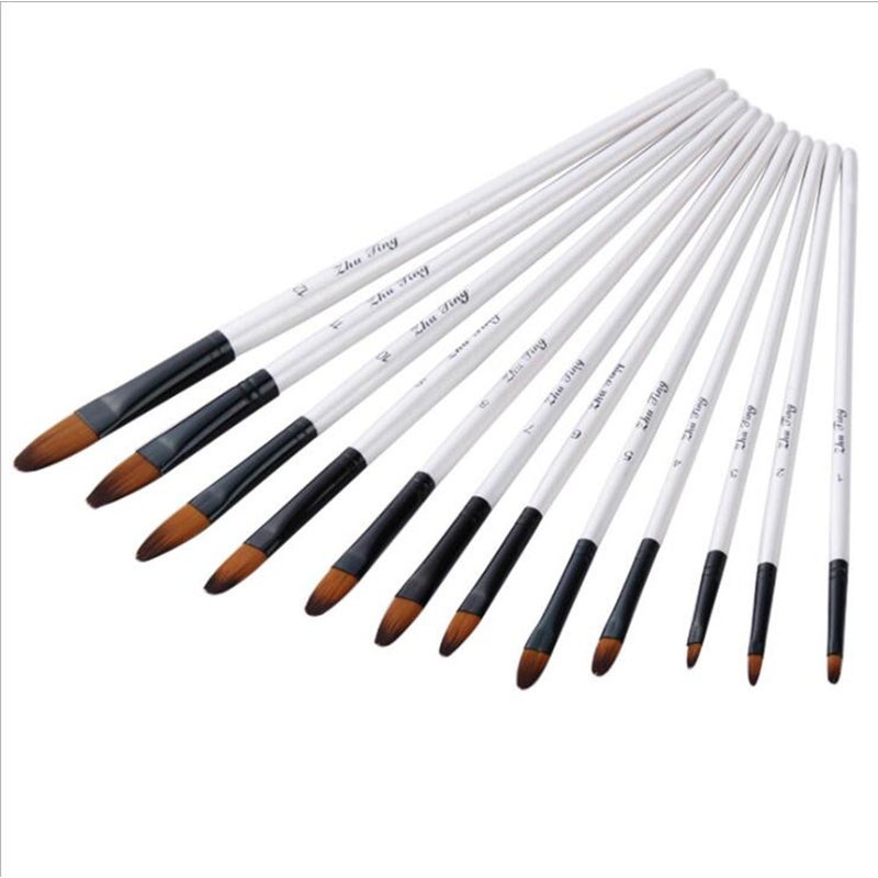 12 Pcsset Nylon Hair Handle Watercolor Paint Brush Pen Set Learning Diy Oil Acrylic Painting Art Brushes Supplies Artists Brushes
