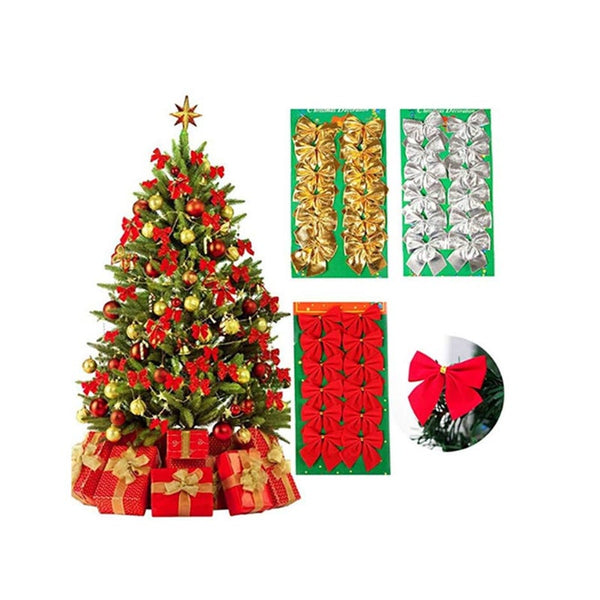 12Pcs Red Mini Christmas Tree Bows Festive Decorations Ribbons & Bows