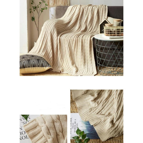 120Cm X 180Cm Warm Cozy Knitted Throw Blanket Beige