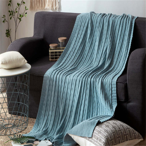120Cm X 180Cm Warm Cozy Knitted Throw Blanket Blue Blankets