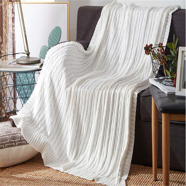 120Cm X 180Cm Warm Cozy Knitted Throw Blanket White Blankets