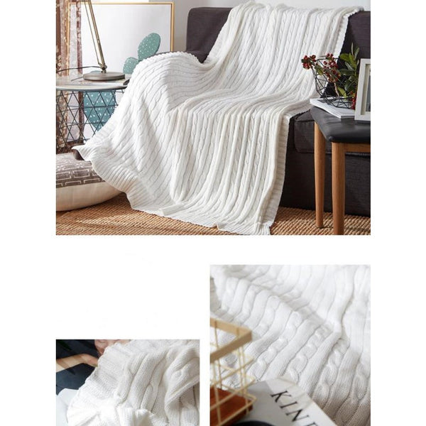 120Cm X 180Cm Warm Cozy Knitted Throw Blanket White Blankets