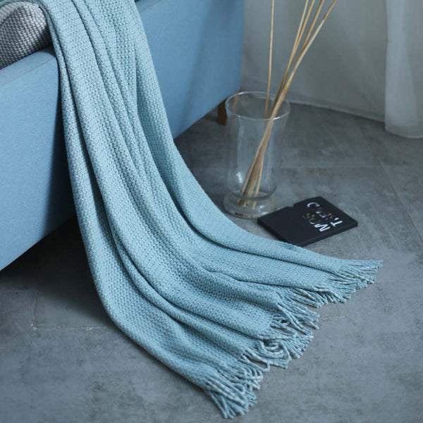 120Cm X 240Cm Warm Cozy Knitted Throw Blanket Blue Blankets
