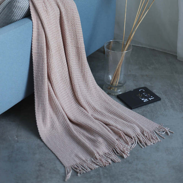 120Cm X 240Cm Warm Cozy Knitted Throw Blanket Pink