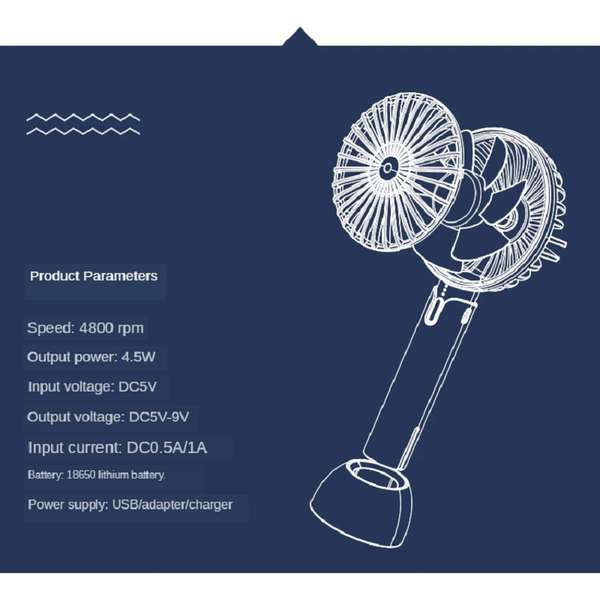 1200Mah Quiet Sound Mini Fan Portable Hand Held Black Portable Fans