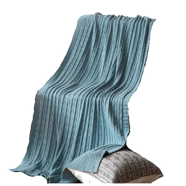 120Cm X 180Cm Warm Cozy Knitted Throw Blanket Blue Blankets