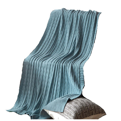 120Cm X 180Cm Warm Cozy Knitted Throw Blanket Blue Blankets