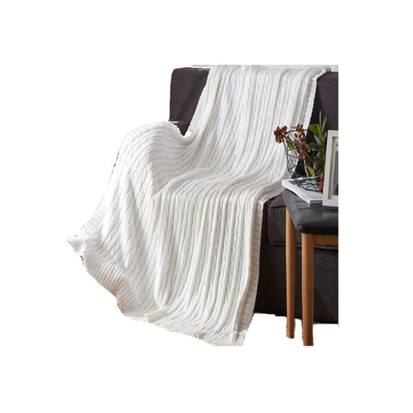 120Cm X 180Cm Warm Cozy Knitted Throw Blanket White Blankets