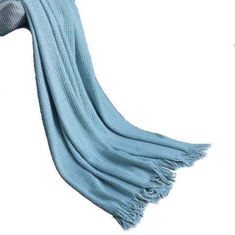 120Cm X 240Cm Warm Cozy Knitted Throw Blanket Blue