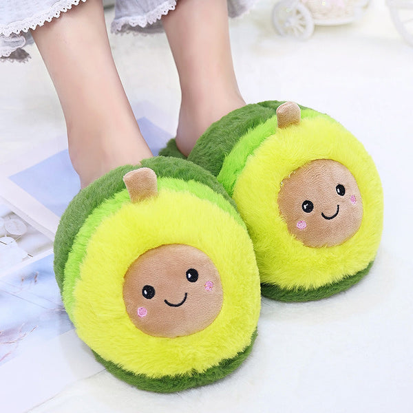 Cute Cartoon Avocado Plush Slippers