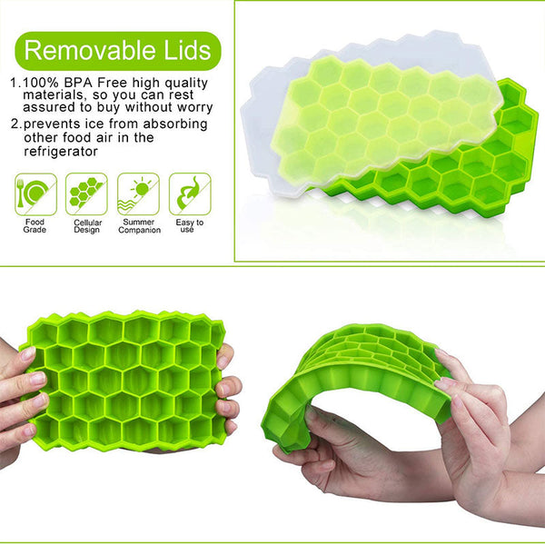 Reusable Honeycomb Shape Silicone Ice Cube Tray Moulds With Lids Ice Cubes Trays & Moulds
