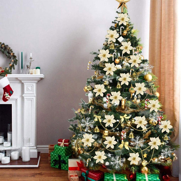 120Pcs Christmas Tree Decoration Flowers Ornaments Set Artificial Seasonal Decorations