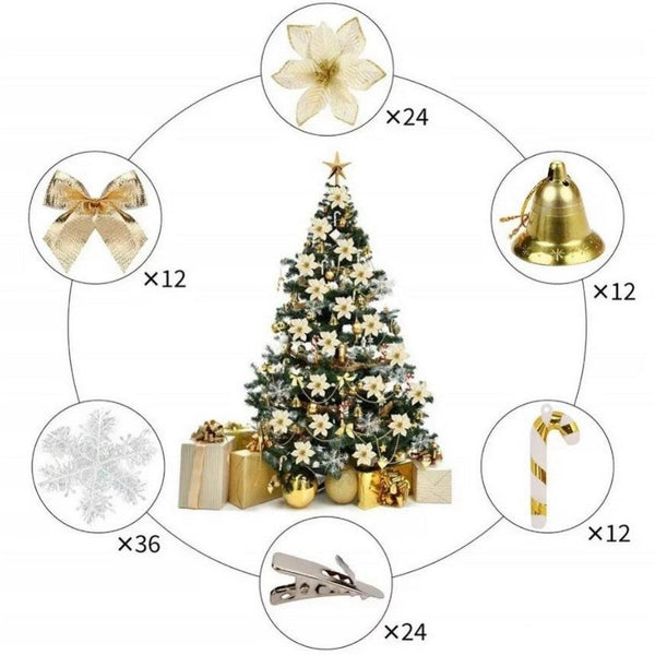 120Pcs Christmas Tree Decoration Flowers Ornaments Set Artificial Seasonal Decorations