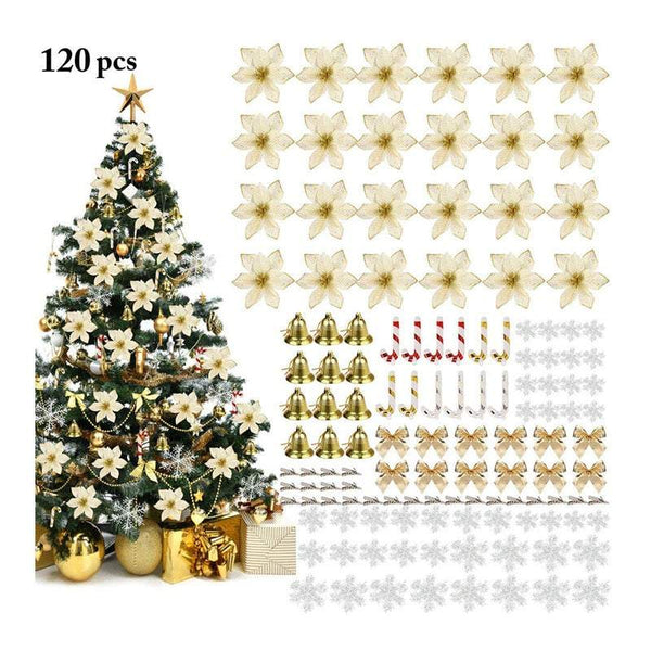Christmas Tree Decorations 120Pcs Flowers Artificial Seasonal Decorations