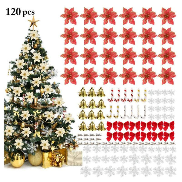 Christmas Tree Decorations 120Pcs Flowers Artificial Seasonal Decorations