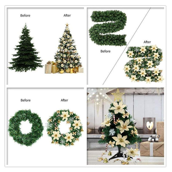 Christmas Tree Decorations 120Pcs Flowers Artificial Seasonal Decorations