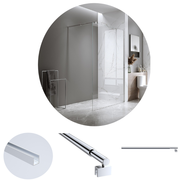 Della Francesca 120X200cm Single Shower Glass Screen With Chrome Wall Channel & Round Pole Shower Enclosures