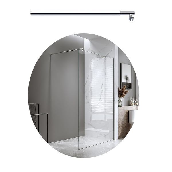 Della Francesca 120X210cm Single Shower Glass Screen With Chrome Wall Channel & Round Pole Shower Enclosures
