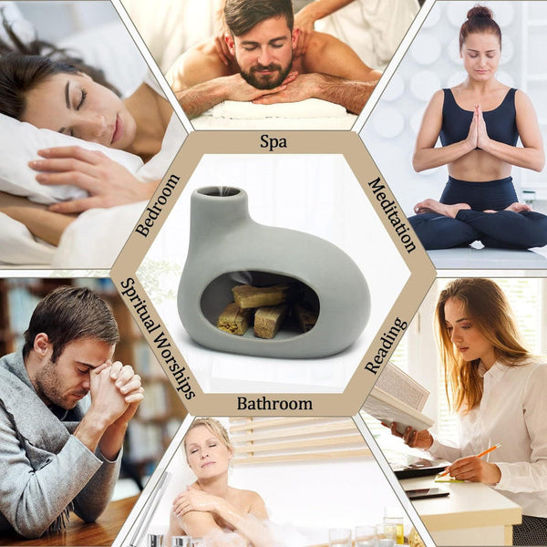 Ceramic Incense Burner With Palo Santo And Sage For Aromatherapy