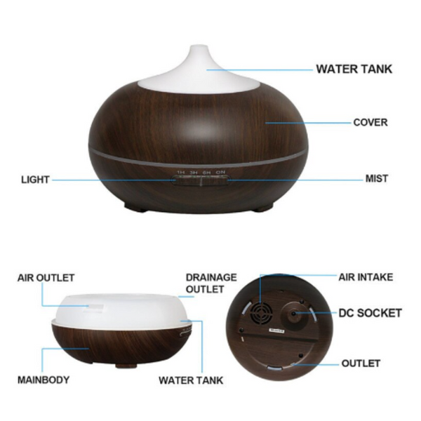 550Ml Air Humidifier Wood Remote Control Electric Essential Oil Aroma Diffuser Ultrasonic With Led Light For Home Humidifiers