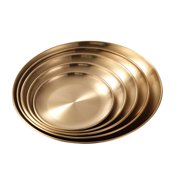 Trays Retro Metal Round Tray Stainless Steel Snack Fruit Jewelry Storage European Style