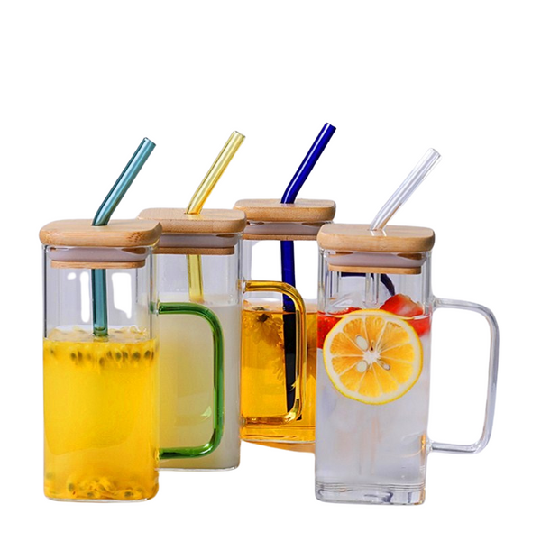 Glass Single Cup With Lid Straw Creative Water Juice Mug Glassware & Drinkware