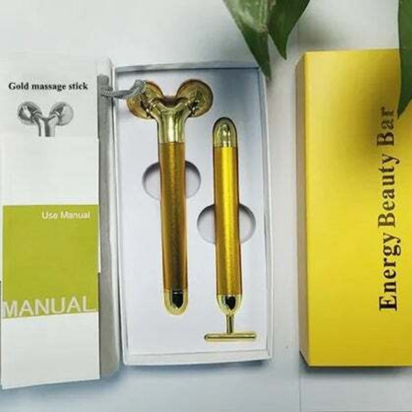 Massagers 24K Gold Energy Beauty Bar Facial Face Massager 3D Roller Electric Sonic T Shaped