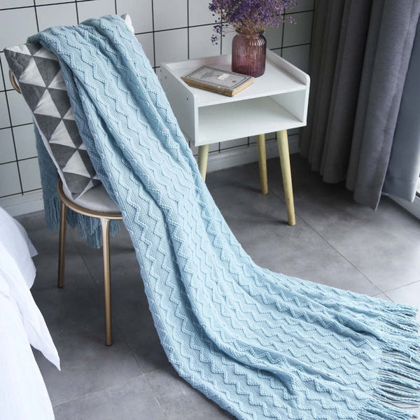 125Cm X 200Cm Warm Cozy Knitted Throw Blanket Light Blue Blankets