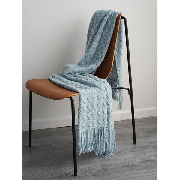 125Cm X 200Cm Warm Cozy Knitted Throw Blanket Light Blue Blankets