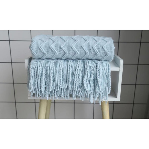 125Cm X 200Cm Warm Cozy Knitted Throw Blanket Light Blue Blankets