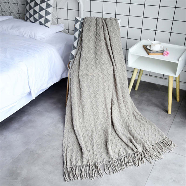 125Cm X 200Cm Warm Cozy Knitted Throw Blanket Light Grey Blankets